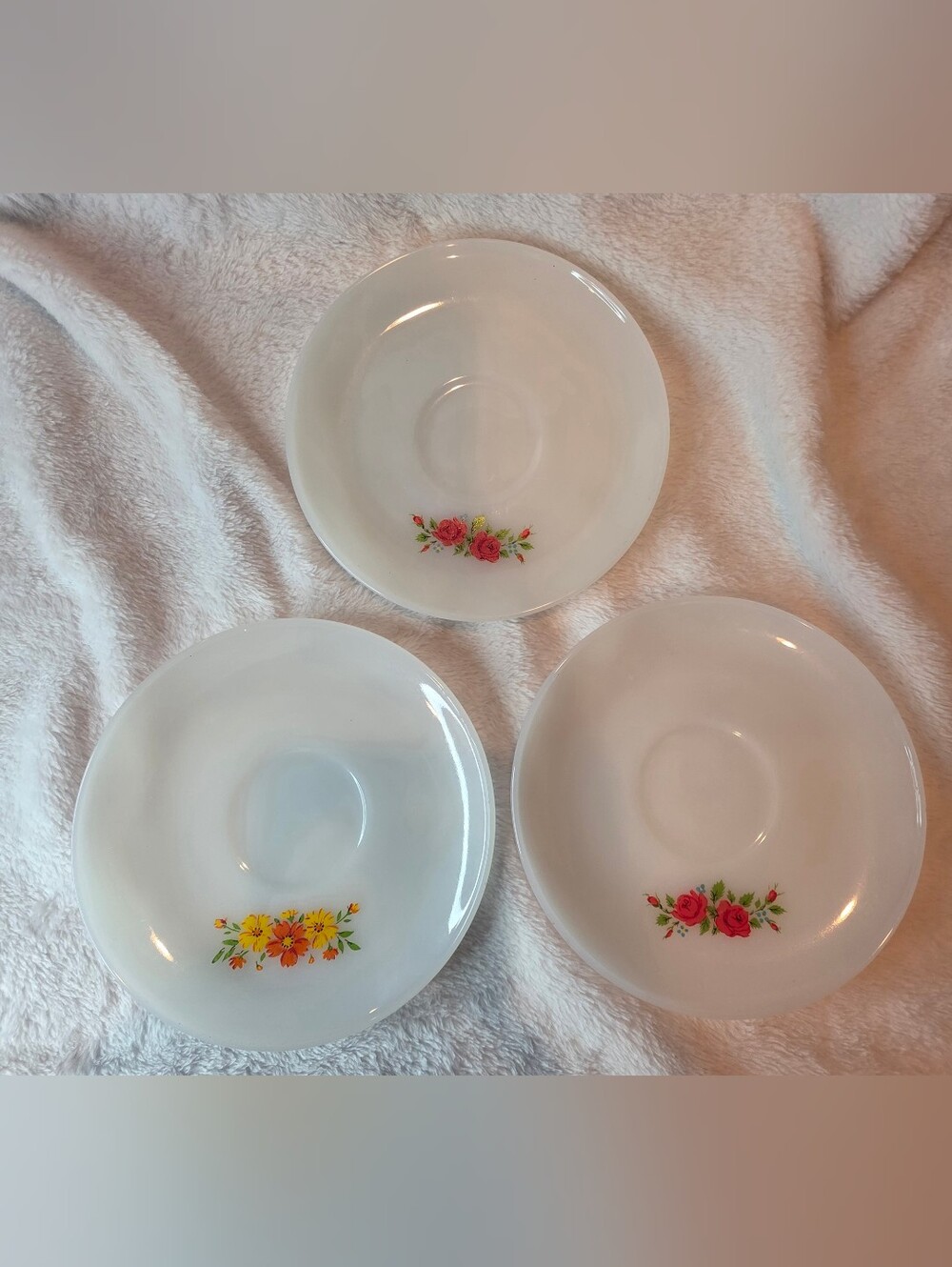 Anchor Hocking Fire-King Floral Saucers Set of 3
